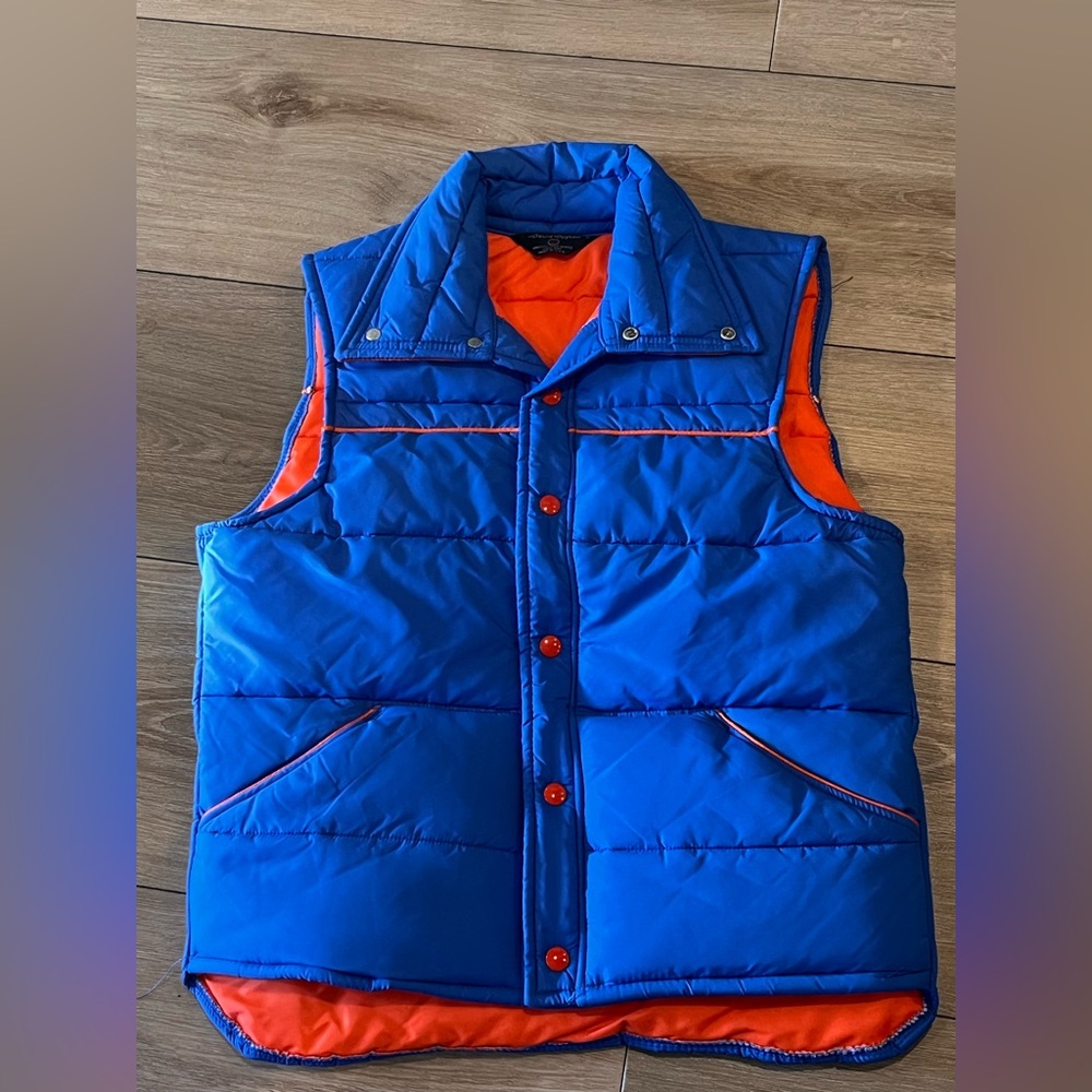 David Peyser Vintage Blue and Orange Puffer Vest- S